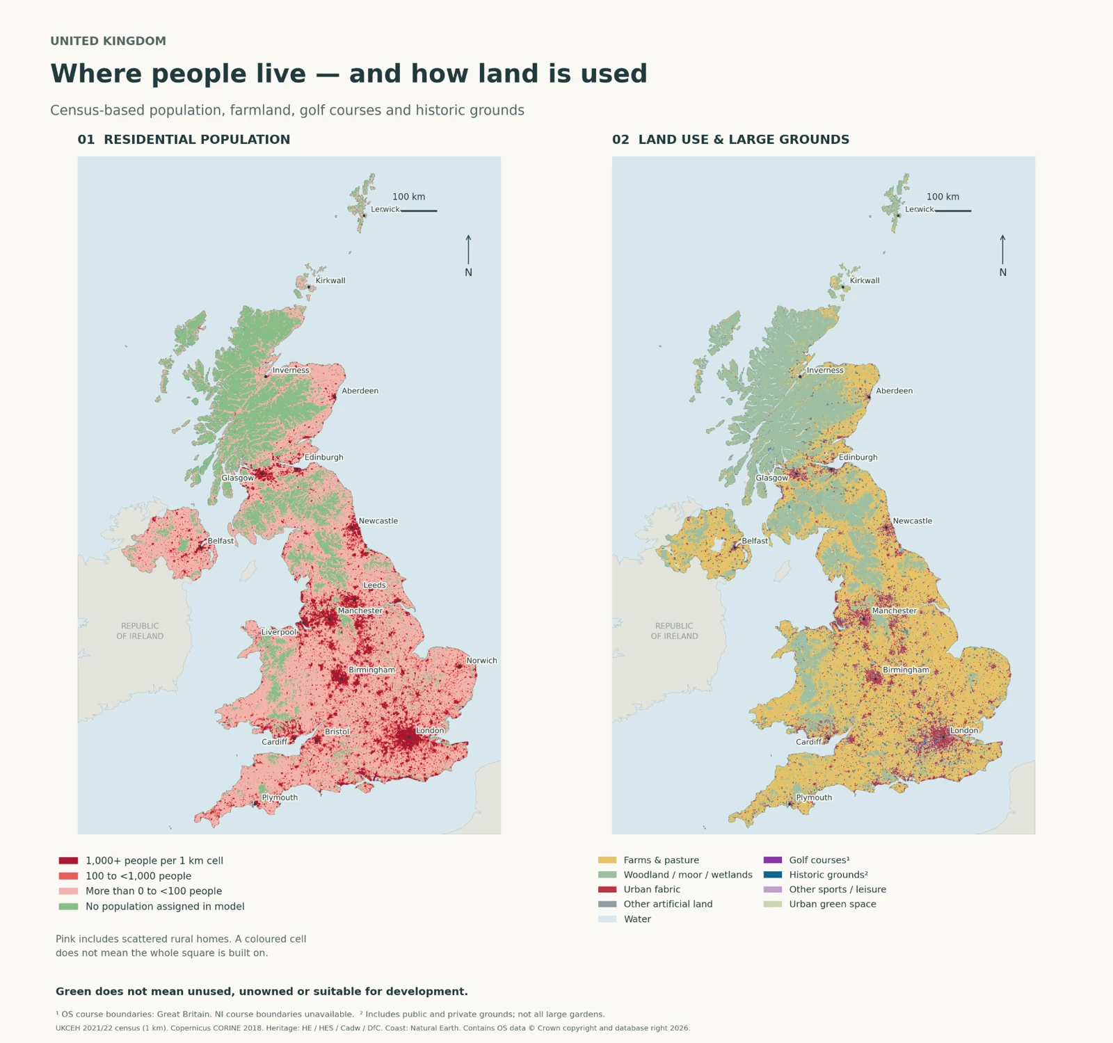 Overview of the UK population and land-use map